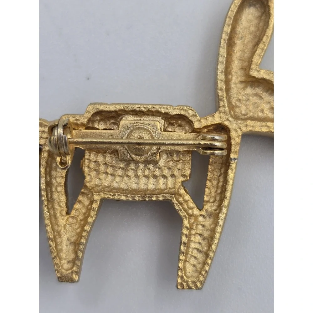 Vintage Gold Tone Donkey Burro Brooch Pin Clear Rhinestones‎ Democrat